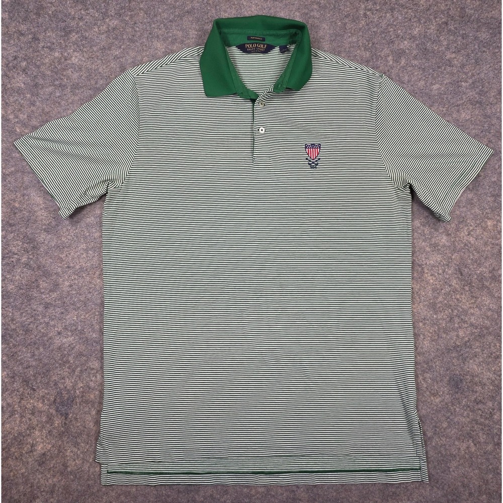 Polo Golf Ralph Lauren Mens Large Green Striped Polo Shirt WGCC Washingtom Club